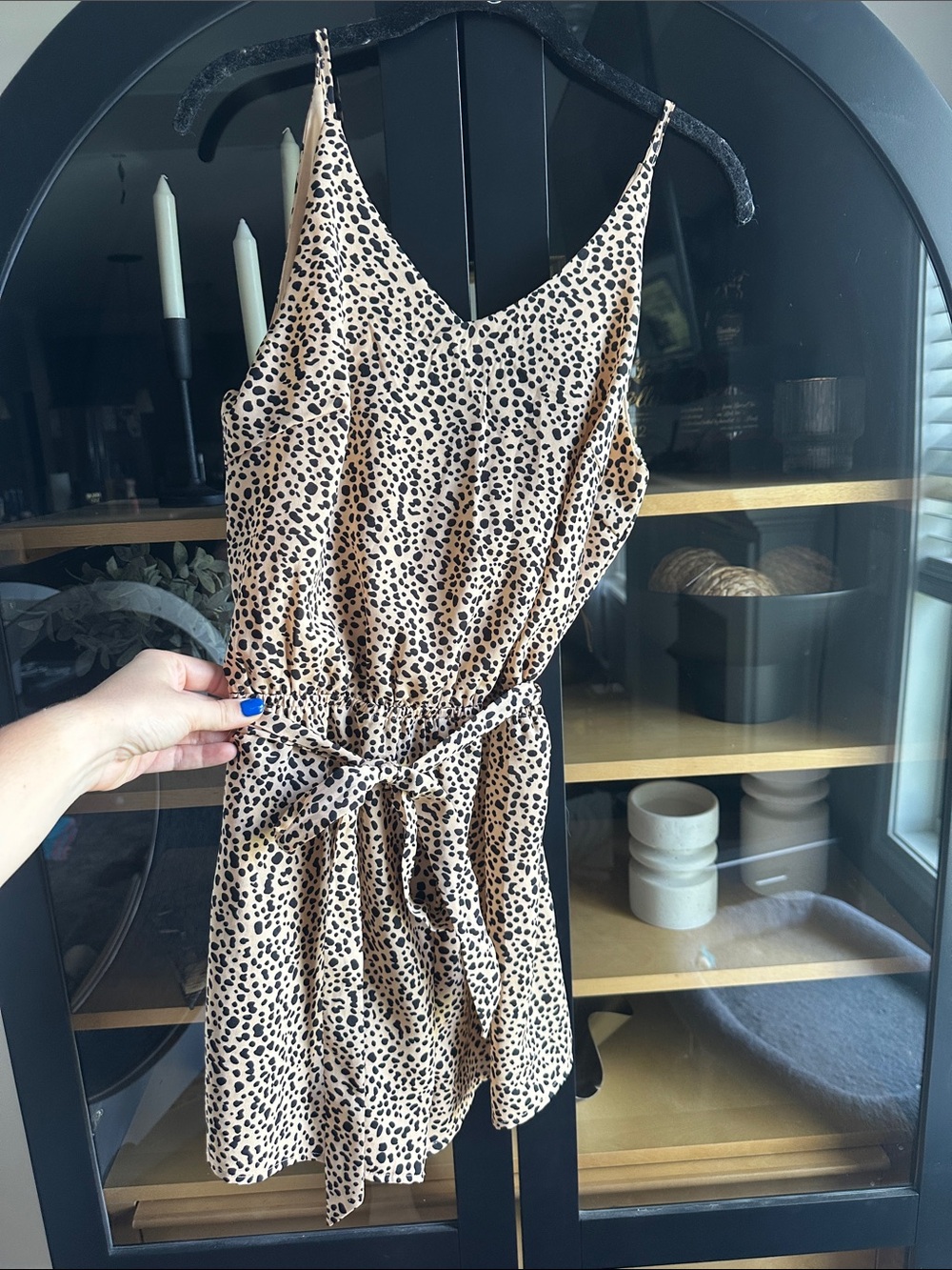 !!2for$15!! She + Sky Leopard Print Cami Romper - Beige & Black